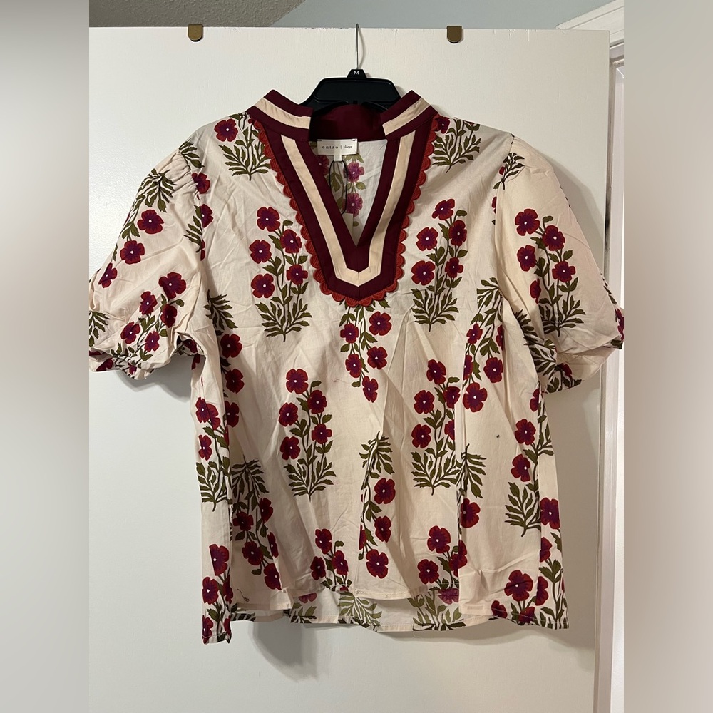Entro Burgundy and Cream Floral Blouse